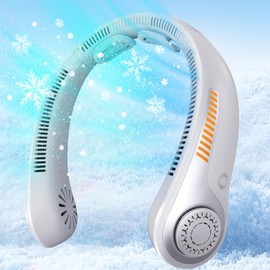 JMOSTRG Neck Fan Rechargeable - Portable Personal Fan with Neck Support, 5 Speeds Full Surround Cooling, Battery Operated Bladeless Fan Quiet Lightweight for Travel, Gifts for Men Women