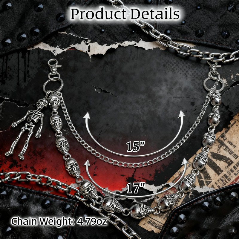 Men's Adjustable Belt Chain - Punk Biker Wallet Chain, Anti-Tangle