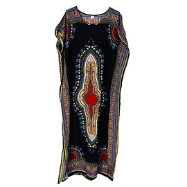 KIRAN FASHION New Ladies Long Maxi Cotton Kaftan Dress Summer Dashiki African Beach Cover One Size (Black)