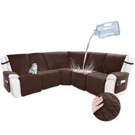 Arfntevss Waterproof Recliner Sectional Couch Covers for Reclining Sectional L Shape Sofa Cover Non Slip Washable Recliner L Shaped Slipcover Sets for Dog Furniture Protector (5 Seater, Dark Brown)