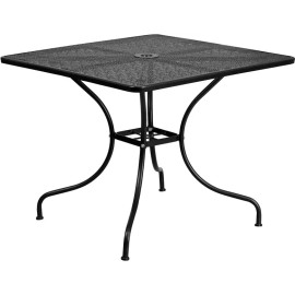 Belnick 35.5'' Square Indoor-Outdoor Restaurant Patio Table in Black Steel Metal