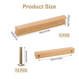 TESSTSY Pack of 6 Wooden Furniture Handles, Cabinet Handles, Wooden Door Handle, Drawer Handle, Wooden Handles for Kitchen Cabinets, Wooden Handles, Kitchen Handles with Screws for Cabinet, Drawers,