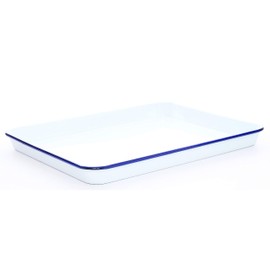 Enamelware Jelly Roll Pan, 16.25 x 12.25 inches, Vintage White/Blue