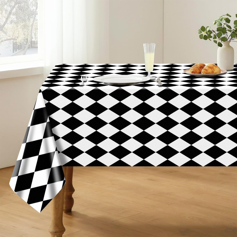 4 Pack Black and White Checkered Tablecloths, Plastic Gingham Table