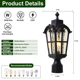 Kainozoic Outdoor Post Lights Fixture Anti-Rust Lamp Post Light Fixture Waterproof Exterior Pole Light Outside Pole Lighting for Yard Pathway Driveway Fence