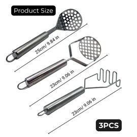 3 PCS Potato Masher Stainless Steel,Bean Smasher,Food Fruit Egg Masher Metal,Masher Kitchen Tool