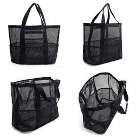 Moguxb Unisex Beach Bag Black Handbags Sports Bags Foldable Travel Bag with Large Capacity Weekender Bag for Beach Holiday Travel Shopping, black