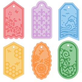 ORIGACH 6 Pcs Metal Tag Cutting Dies with Embossing Folders Crafts Embossing Template for Tag Paper Card Making Crafts Supplies