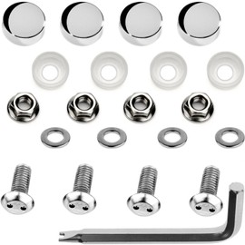 LFParts Stainless Steel Rust Resistant Motorcycle License Plate Frame Security Anti-Theft Machine type Screws Fasteners (M6x12mm, Chrome Caps)