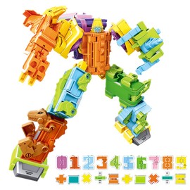 OBEST Dinosaur Robot Transforming Toy, 20 Packs Number Transformable DIY Dinosaur Tyrannosaurus Rex, Number Educational Deformation Toys for Children, Mathematics Learning, from 6+ Birthday Gifts