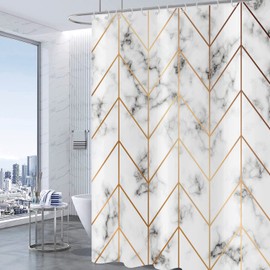 Hnmdmyi Marble Shower Curtain 180x180, Grey and White Shower Curtains Gold Geometric Line Abstract Modern Luxury Art Bathroom Curtains Waterproof Polyester Fabric Washable Bath Curtains with Hooks