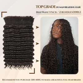 Dark Brown Deep Wave Bulk Human Hair for Braiding No Weft 100% Human Braiding Hair Professionally Salon Dyeing for Eye-Catching 2# 20 Inch