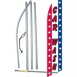 NeoPlex Car Wash Flag with Flag Pole and Spike