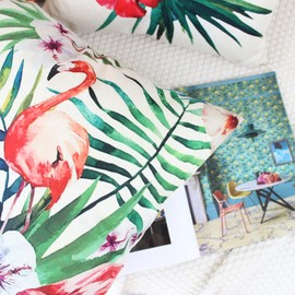 Niulaa Set of 4 Cushion Covers, 50 x 50 cm, Tropical Plants, Decorative Cushion, Linen Couch Cushion, Country House Cushion Covers, Summer, Living Room, Sofa Cushion, Colourful Cushion Cover
