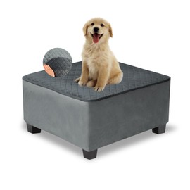NeColorLife Waterproof Ottoman Cover,Thick Stretch Velvet Slipcover for Square Footstool,Non-Slip Durable Washable Protector for Pets and Dogs,Dark Gray,X-Large