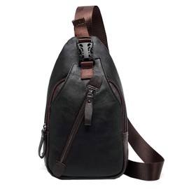 Herren Umhängetasche Crossbody Bag Brusttasche Chest Pack Sling Bag Messenger Bag PU-Kunstleder Urban Bag Style (Schwarz)