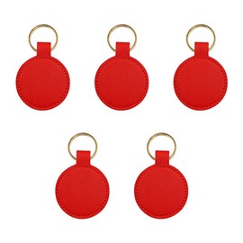 Aoktorkit 2PCS Leather Access Control Card Holder Round PU Leather Key Fob Protector DIY Keychain Holder for ID Key Card,Red