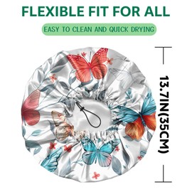 BHAHB 2 PCS Shower Cap Waterproof Double Layer Elastic Adjustable Reusable Hair Bath Caps for Girls Women Cute Aesthetic-Butterfly