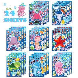 Make-a-Face Sticker, 24 Sheet Make Your Own Animal Stickers Sea Animals Face Stickers for Children Kids Party Supplies Gifts for Scrapbook Cups Phone Computer DIY - Sea Animal