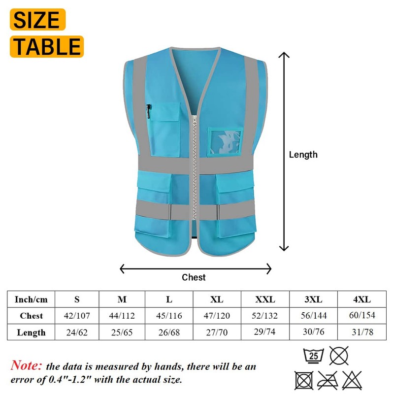 HYCOPROT High Visibility Safety Reflective Vest with Pockets and Zipper,