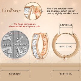 Linawe Hoop Stud Earrings for Women Trendy, Moissanite Earrings Rose Gold, Cubic Zirconia Tragus Piercing Huggie Earrings, Helix Small Mini Chunky Tiny Hoop Cartilage Earrings