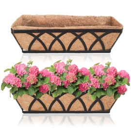 XXFBJNMD 2 Pack 30 Inch Window Box Deck Railing Planter with Coco Liner Fence Balcony Patio Long Window Flower Box Deck Railings Hanging Horse Trough Balcony Garden Rail for Outdoor Garden Fence Lawn