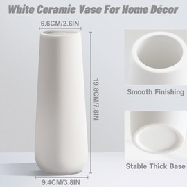 Keramik Vase, Deko Vasen, Blumenvasen Modern aus Keramik für Home, Wohnzimmer, Esstisch, Bauernhaus, Büro Dekor (Weiß)