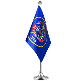 GentleGirl.USA Utah State Flag Utah UT Flag, Small Mini Utah State Flag Desk Flag Stick Office Table Flag on Stand Base, US Festival Events Celebration Decoration,Desk Home Decoration