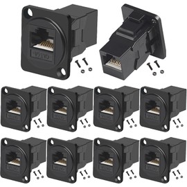 PENGLIN Pack of 10 RJ45 D-type CAT6A panel mount adapter, Cat6A RJ45 8P8C Ethernet female to female, RJ45 mounting network socket