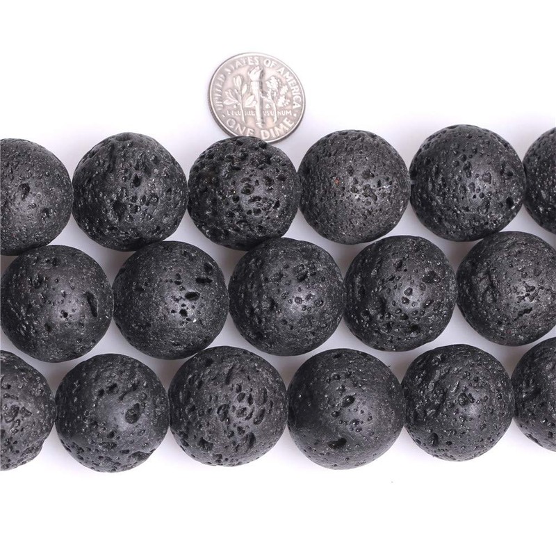 GEM-Inside Natural 20mm Black Lava Rock Round Gemstone Semi Precious