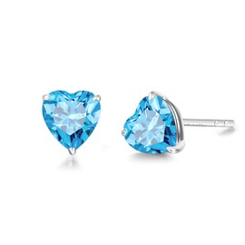 FANCIME Blue Topaz Stud Earrings 14k Solid White Gold Heart Stud Earrings Prong Cluster December Birthstone Fine Jewelry Gifts for Her Mom Women