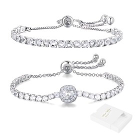 Women's Diamond Bracelet, 2 Pieces Tennis Bracelet, Women's Silver Gold, Bracelet Cubic Zirconia, Glitter Bracelet, Women's Rhinestone Bracelet for Women, Girls, Wife, Mother, Jewellery Gift