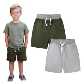 HILEELANG Little Boy Summer Chino Shorts Cotton Drawstring Adjust Green White Stretch Uniform School Shorts 5T