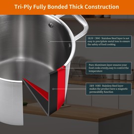 DELARLO Tri-Ply Stainless Steel Stock Pot, All Stove Compatible Up to 600℉ Soup Pot, 8 Quart Pot with Lid,18/10 Stainless Steel Stockpot with Lids, Large Stainless Steel Induction Pot for Cooking