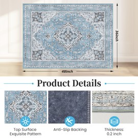 Office Chair Mat for Hardwood Floor & Tile Floor,36"X 48" Heavy Duty Desk Chair Mat for Hard Floors, Under Desk Rug for Rolling Computer Chair,Anti Slip,Low Pile Carpet Floor Protector-Blue