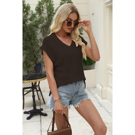 Women's Tops for Spring Fashion and Summer 2025 Loose Knitted Sweater Vest V-Neck Three-Quarter Sleeves Pullover Versatile (Black,Large)