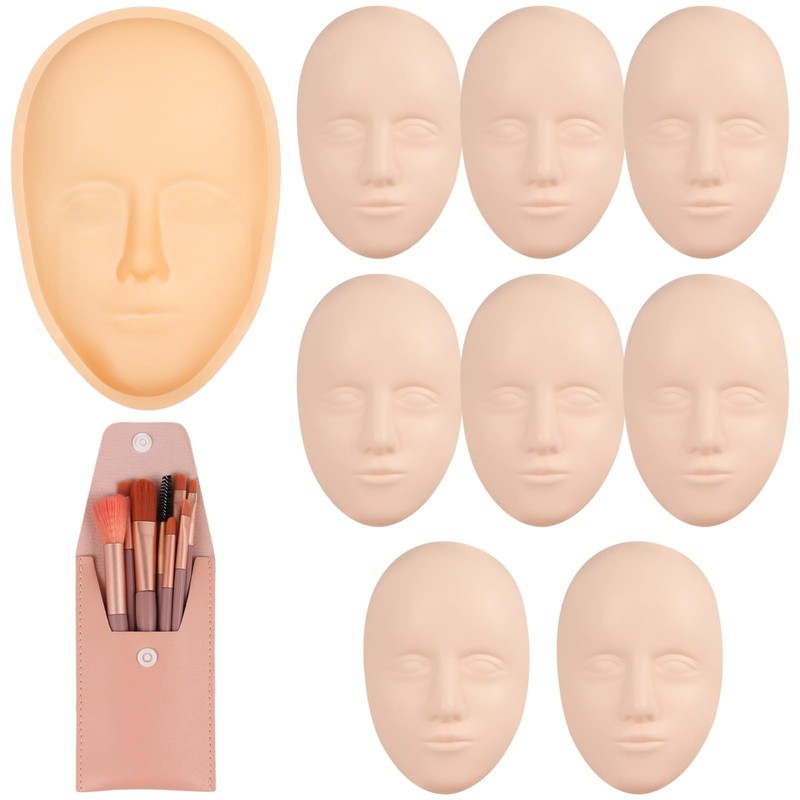 Silicone Mannequin Face Set - 8 Pcs, Practice Face Board,