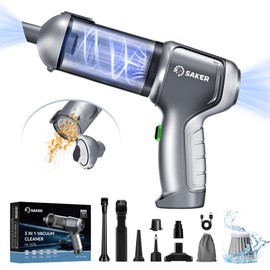 Saker Car Vacuum Cleaner Portable Cordless 14000PA,3 in 1 Handheld Car Vacuum with Brushless Motor One-Click Dust Removal for Car,Office and Home Cleaning Dark Gray Silver