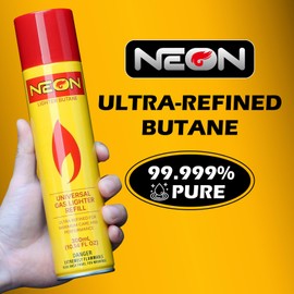 NEON Butane Fuel Refill, 300ml x 4 Cans Ultra Refined Lighter Fluid, Premium 99.999% Pure Butane Gas with Metal Nozzle and 5 Butane Adapter Tips for Torch Lighter, Kitchen Torches, Refillable Lighters