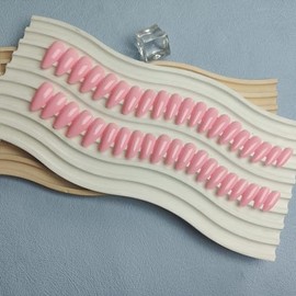 48 piezas de uñas postizas de color rosa con forma de almendra, uñas postizas con pegamento, uñas de longitud media con forma de almendra, uñas postiz