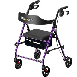 Foldable Rollator Walker with Seat for Seniors, All-Terrain Wheels, 350lb Capacity, Reinforced Inner Metal Rod for Easy Folding & One-Hand Carry, Lightweight Rolling Walker - Purple