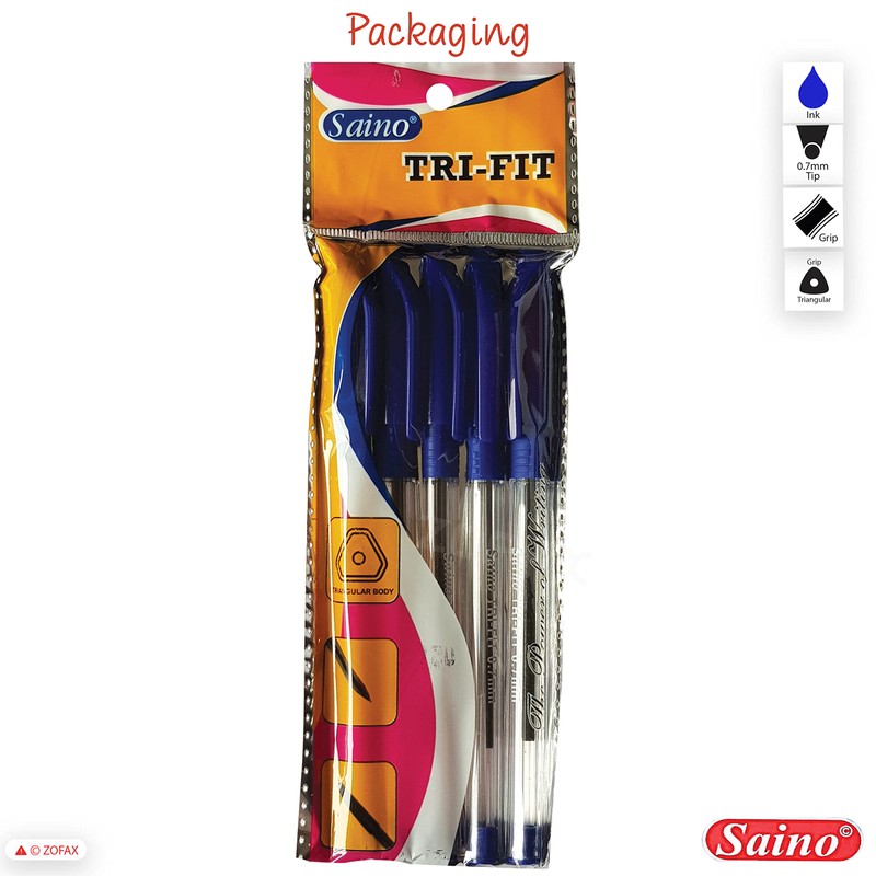 SAINO 5 x 0.7mm Tip Tri-Fit Triangular BLUE Ballpoint Pens