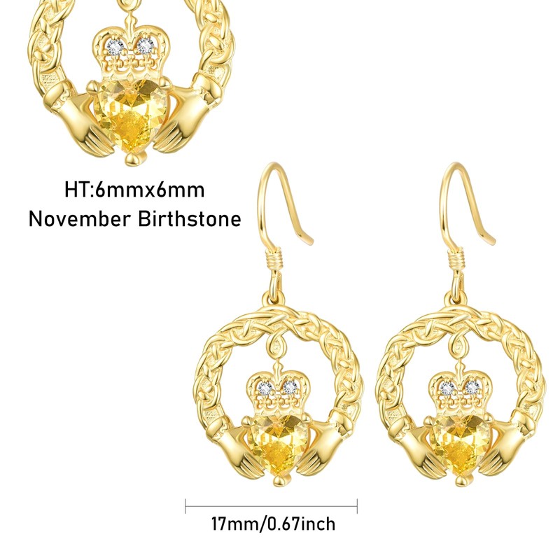 TANGPOET Claddagh Earrings for Women Sterling Silver Gold Plated Celtic