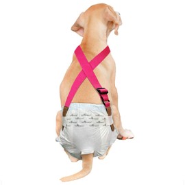 Paw Inspired Dog Diaper Suspenders with Velcro Fasteners | Stretchy Adjustable Suspenders for Female and Male Disposable and Washable Diapers | Fits Small, Medium and Large Size Pets (M/L, Pink)
