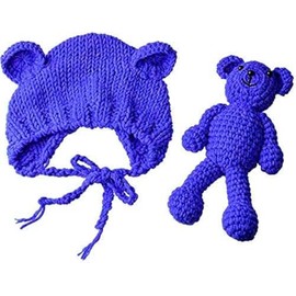 ECYC Newborns Crochet Beanie with Bear Doll Baby Picture Outfits Photography Bat