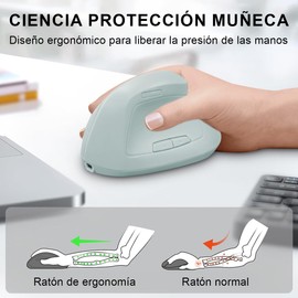 DQST Ratón Vertical Ergonómico Inalambrico Recargable -3 Niveles dpi (800-1600)-Compatible con Windows/Mac/Linux/Android-DiseñoCómodo Antifatiga para Mano y Muñeca