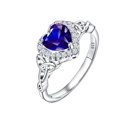 DAYBYDAY Blue Sapphire Celtic Knot Ring September Birthstone Ring 925 Sterling Silver Heart Engagement Rings for Women Size 10