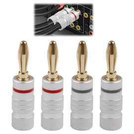 Quwem 2 Pairs 24k Gold Plated Banana Plugs Speaker, 4mm Banana Plug Speaker Connectors with Secure Screw Connection for Speaker Wire Amplifier Hi-Fi AV Receiver Home Theater and Sound Systems