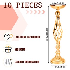 Rtteri 10 Pcs Metal Flower Arrangement Stand Wedding Flower Centerpieces Stand Elegant Metal Vase Candelabra Candle Holder for Wedding Reception Table Decor Party Hotel Home Decor (Gold)