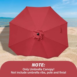 YSSOA Patio Umbrella 9FT Replacement Canopy, Market Umbrellas Top for 8 Ribs, Canopy Only, Red